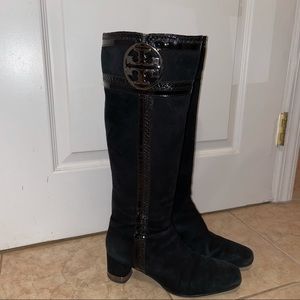tory burch logo suede black boots